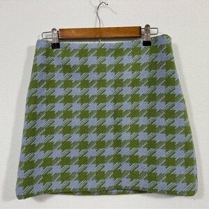 J Crew Blue Green Houndstooth Mini Skirt Size 4